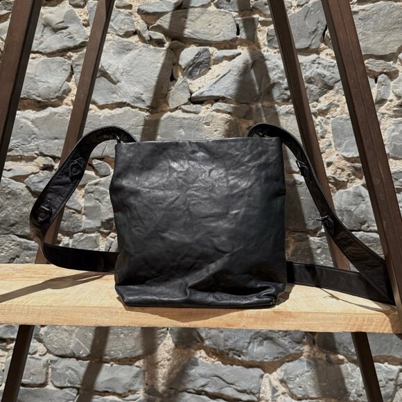 Yohji Yamamoto Black Crinkled Leather Crossbody Bag - Picture 4 of 14